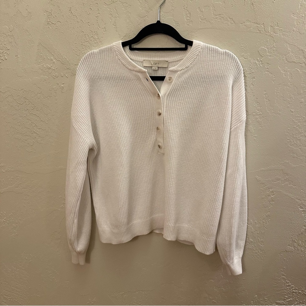 LOFT White Button-Up Sweater